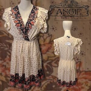 ANGIE Cream and Black Floral Mini Dress